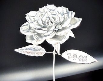 Personalized Engraved Metal Rose | 10th Anniversary Gift for Her | Anniversary Wedding Keepsake