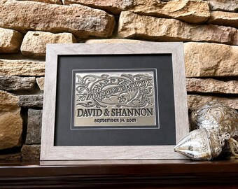 25th Anniversary Gift | Personalized Metal Anniversary Sign | Gray Frame | Custom Names & Date