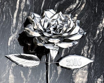 Engraved Metal Rose: 10th Anniversary Tin Flower, Handmade Keepsake