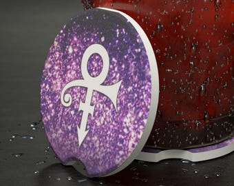 Symbol Soapstone Car Coaster with Purple Sparkle Design, Unique Car Accessory, Prince Inspired, Perfect Gift for Music Lovers