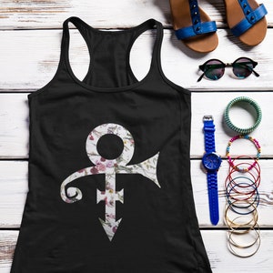 Prince Symbol | When Dove&#39;s Cry Floral Pattern | Women&#39;s Flowy Racerback Tank |