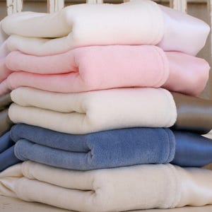 Robbie Adrian Organic Cotton Velour Baby Blanket with Straight Silk Trim Made in USA