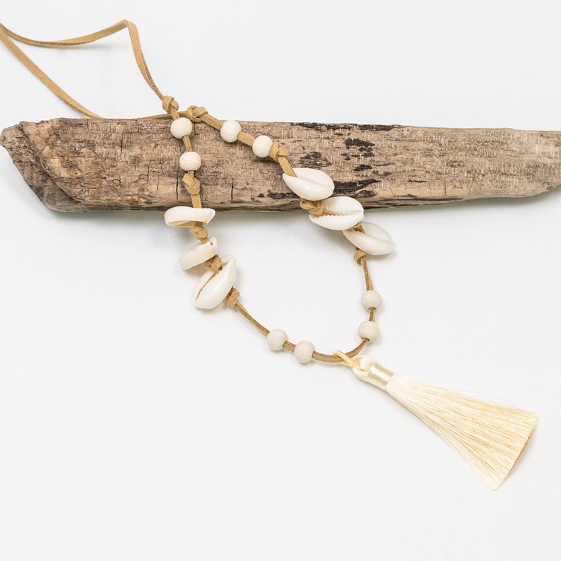 Cowrie Shell Tassel Necklace suede seashell necklace womens Etsy
