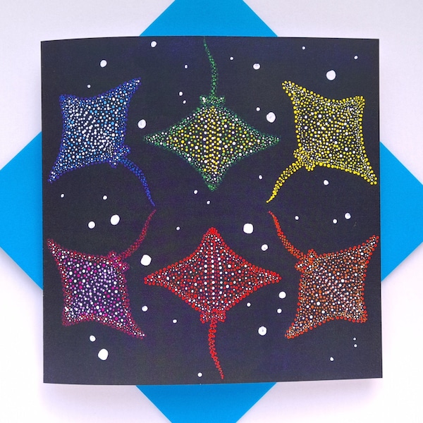 15x15cm Spotted Eagle Ray Greeting Card, Designed and Printed in the UK