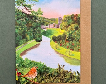 Fountains Abbey & Studley Royal Greeting Card, Designed and Printed in the UK