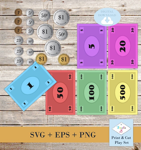 Download Pretend Money Play Set Print And Cut Svg Etsy