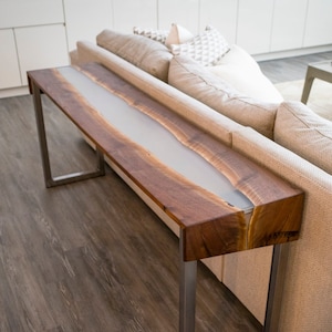 Figured Walnut River Console Table with Clear Resin/Epoxy