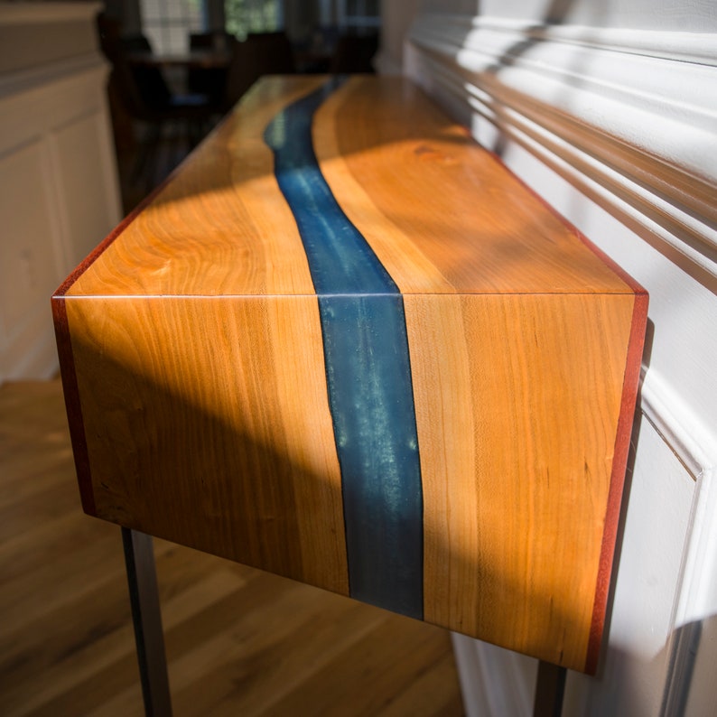 Cherry River Console Table with Blue Resin/Epoxy image 9