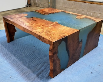Argentine Mesquite River Coffee Table with Blue-Green Resin/Epoxy