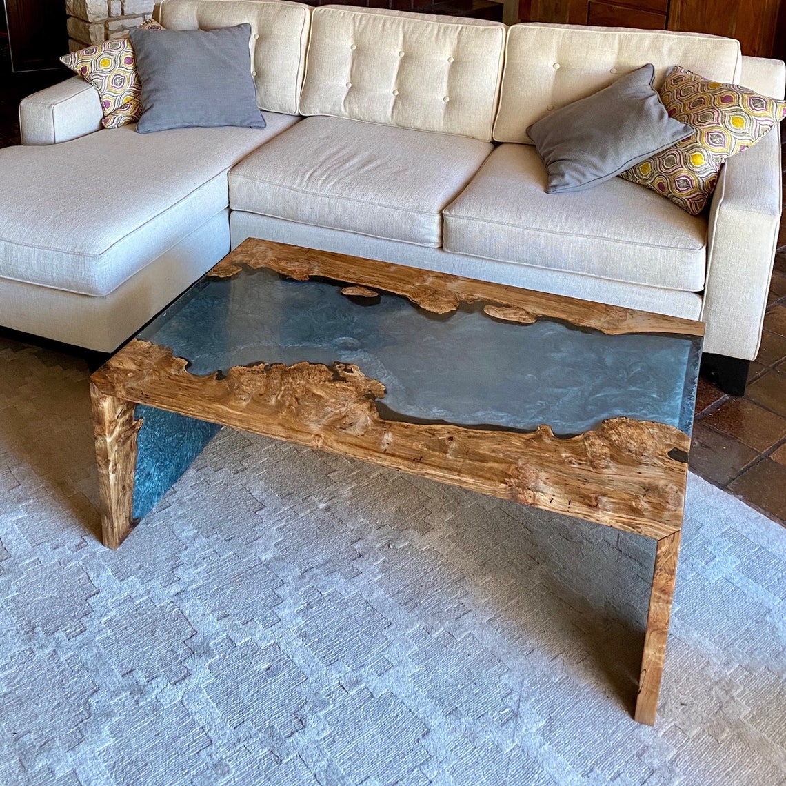 Burl Maple River Coffee Table With Mixed Epoxy hunter Green Etsy