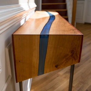 Cherry River Console Table with Blue Resin/Epoxy image 6