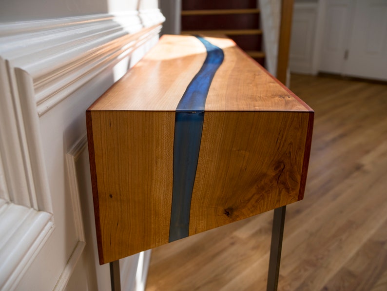 Cherry River Console Table with Blue Resin/Epoxy image 6