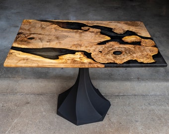 Burl Maple River Dining Table with Black Resin/Epoxy