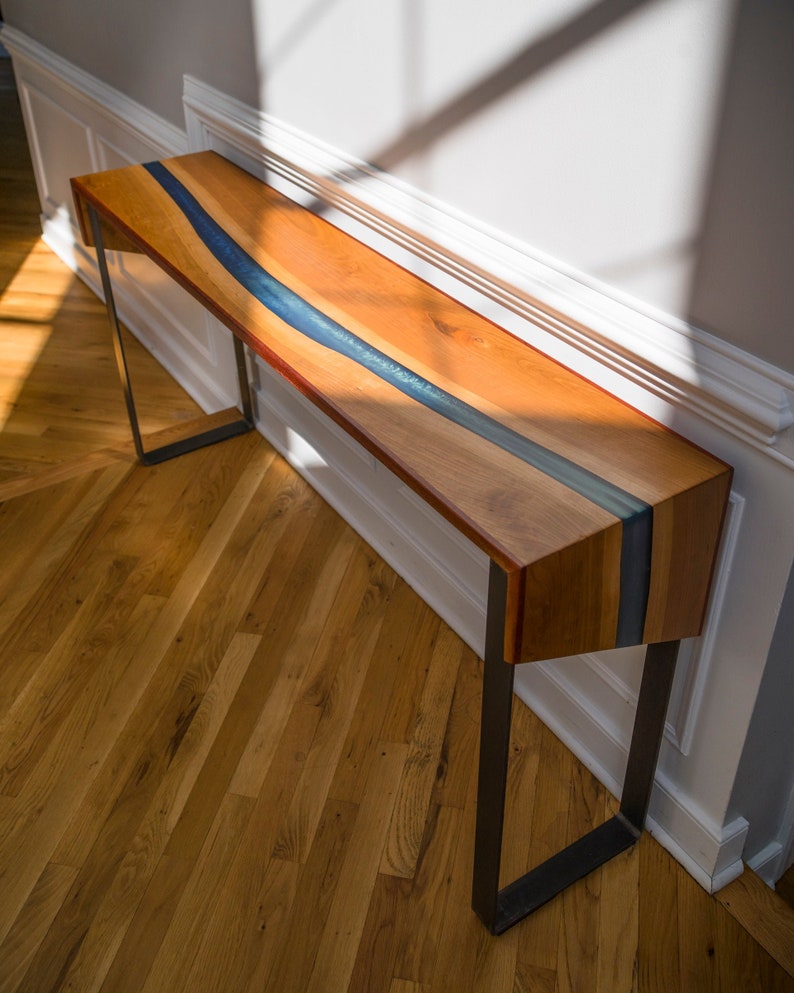 Cherry River Console Table with Blue Resin/Epoxy image 1