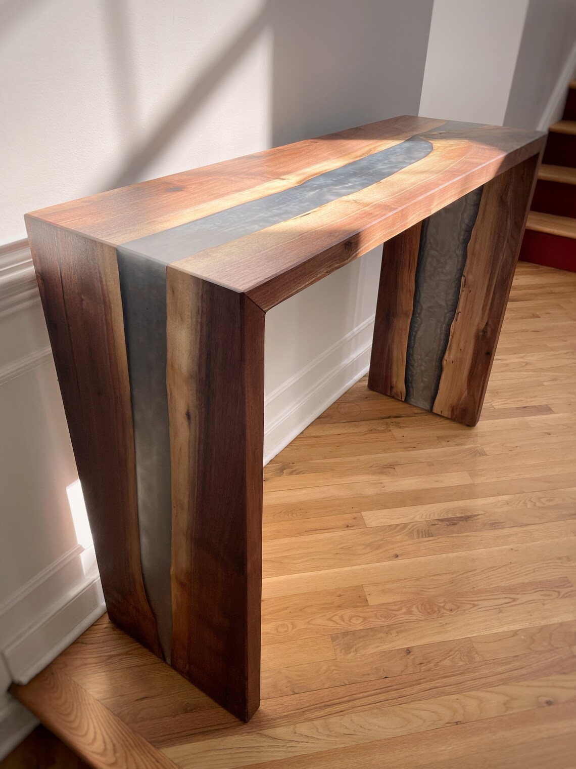 Figured Walnut River Bar Table silver epoxy sofa table Etsy