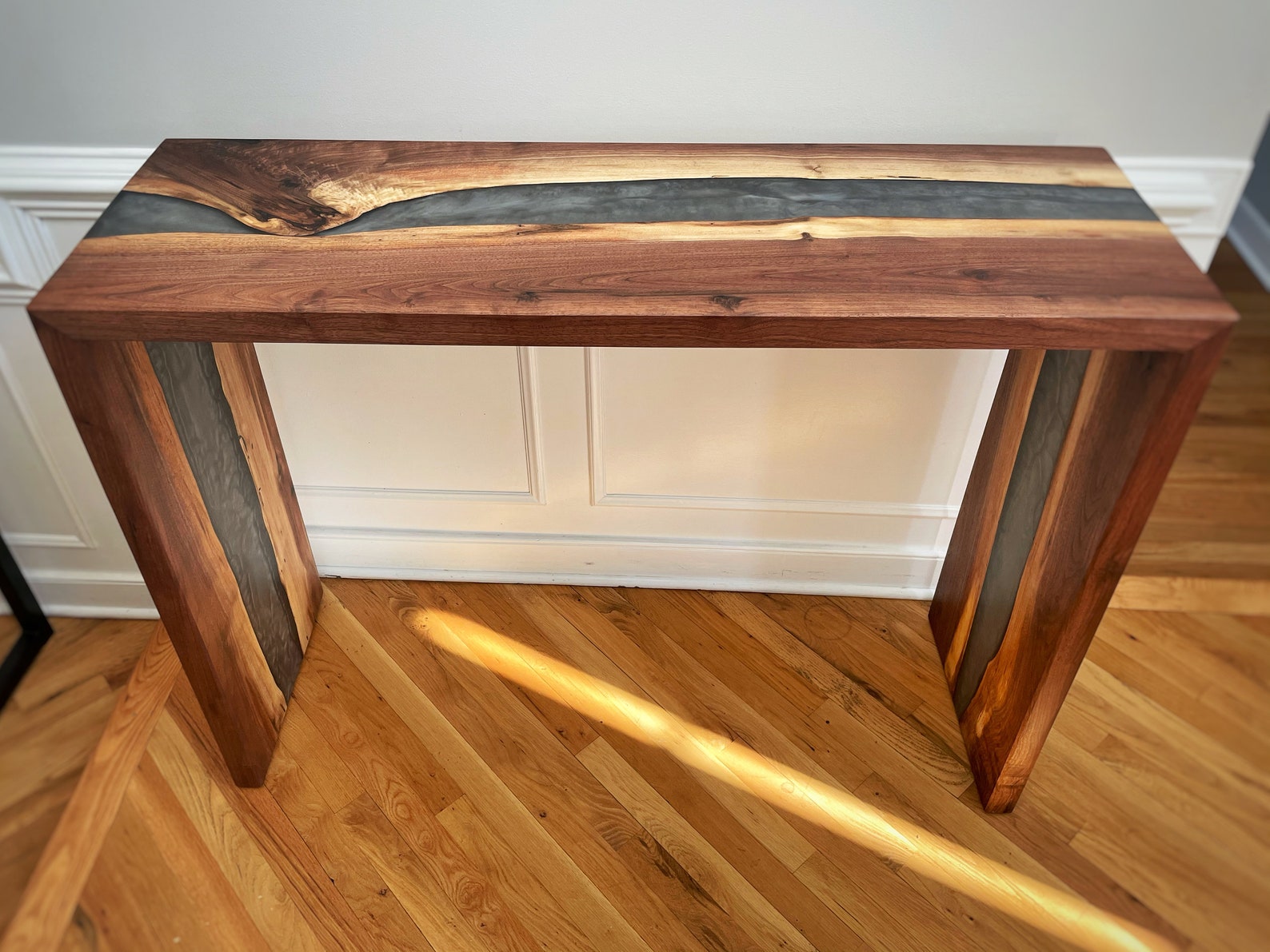 Figured Walnut River Bar Table silver epoxy sofa table Etsy