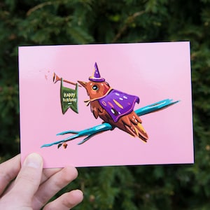 Carte de voeux de joyeux anniversaire, impressions d'art nature animal oiseau, dessin d'oiseau mignon cadeau pour elle - carte oiseau magique A6