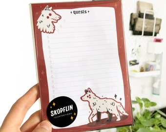 Cute Celestial White Wolf Notepad - A6 size