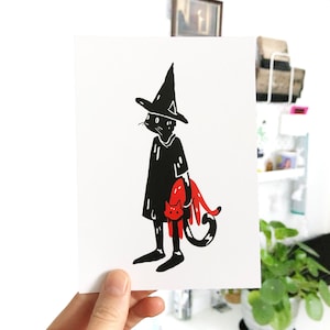 Wizard Cat et son animal de compagnie de chat - impression A6