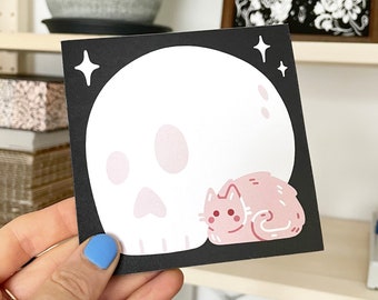 Mini illustrated notepad - Cat Stationery - Skullkitty - Creepy cute art illustration