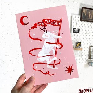 You're Magical - Hasen Grußkarte - Jackalope Kunst Geschenk - Gefaltete Wunschkarte - A5 Größe