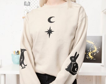 Children of the Stars & Moon Sweater - Magical Animal clothing, fantasy witchy sweater, Crow bunny sweater, Spirit Animals