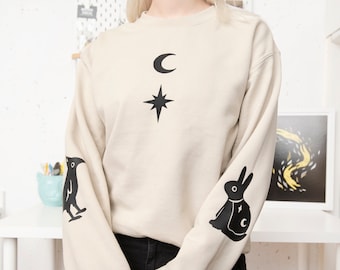 Children of the Stars & Moon Sweater - Magische dierenkleding, fantasie heksentrui, Crow Bunny trui, Spirit Animals