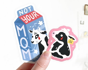 Dairy is scary - not your mom not your milk - Friends not food - Cute vegan art stickers - Animal liberation - Vinyl Matte Stickerset