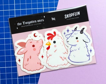 The Forgotten Ones - Stickerset - Cute Animals Goat Chicken Pig Art Stickers - Die Cut Vinyl Matte Sticker