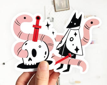 2 Unlikely Friends - Wormy and Good Boy - Sticker Set - Cute Weird Animals Art Stickers - Die Cut Vinyl Stickers
