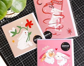 Cute rabbit card set - Set of 3 Wishing card - The perfect gift for every bunny lover
