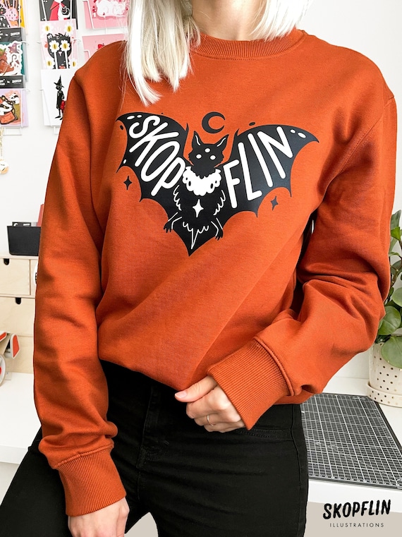 UNISEX Bat Sweater - Creepy cute apparel - Spooky Clothing - Fall rust brown sweater