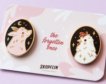 The Forgotten Ones - Pig  & Chicken Hard Enamel Pin Set - Starry Lovers Enamel Pins