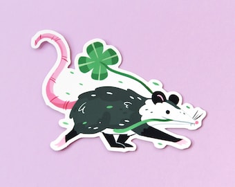 Screamy boy and his treasure - Cute opossum Sticker - Die cut matte vinyl sticker