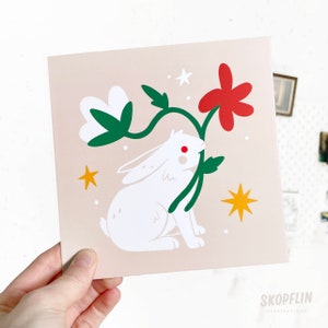 Ich habe dir Blumen gebracht - Häschen Grußkarte - Gefaltetes Kaninchen Kunst Geschenk - Gefaltete Wunschkarte
