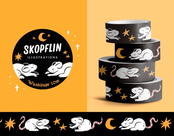 Celestial Mouse Washi Tape Witchy Dark Stationery Cute Animal Washi Tape  15mmx10m 