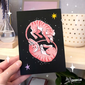 Una conexión de otro mundo - Tarjeta de tigre linda - impresión de arte de tigre celestial - regalo gemelo - tarjeta de amistad de aniversario - Impresión A6