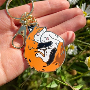Cute animals Enamel keychain - Bunny & Fox keyring - Cute Couple keychain gift