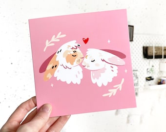 The Lovers - Rabbit greeting card - Cute rabbit illustration - Rabbit greeting card