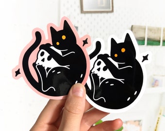 Guardian of the dark - Skull kitty - Die Cut Vinyl Sticker