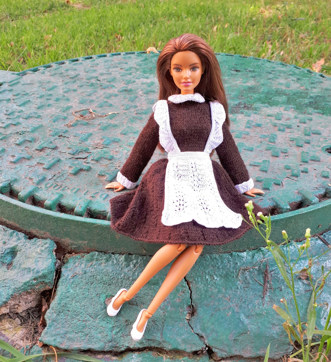 Barbie Doll clothes dress. School uniform. Knitted Dress for Etsy