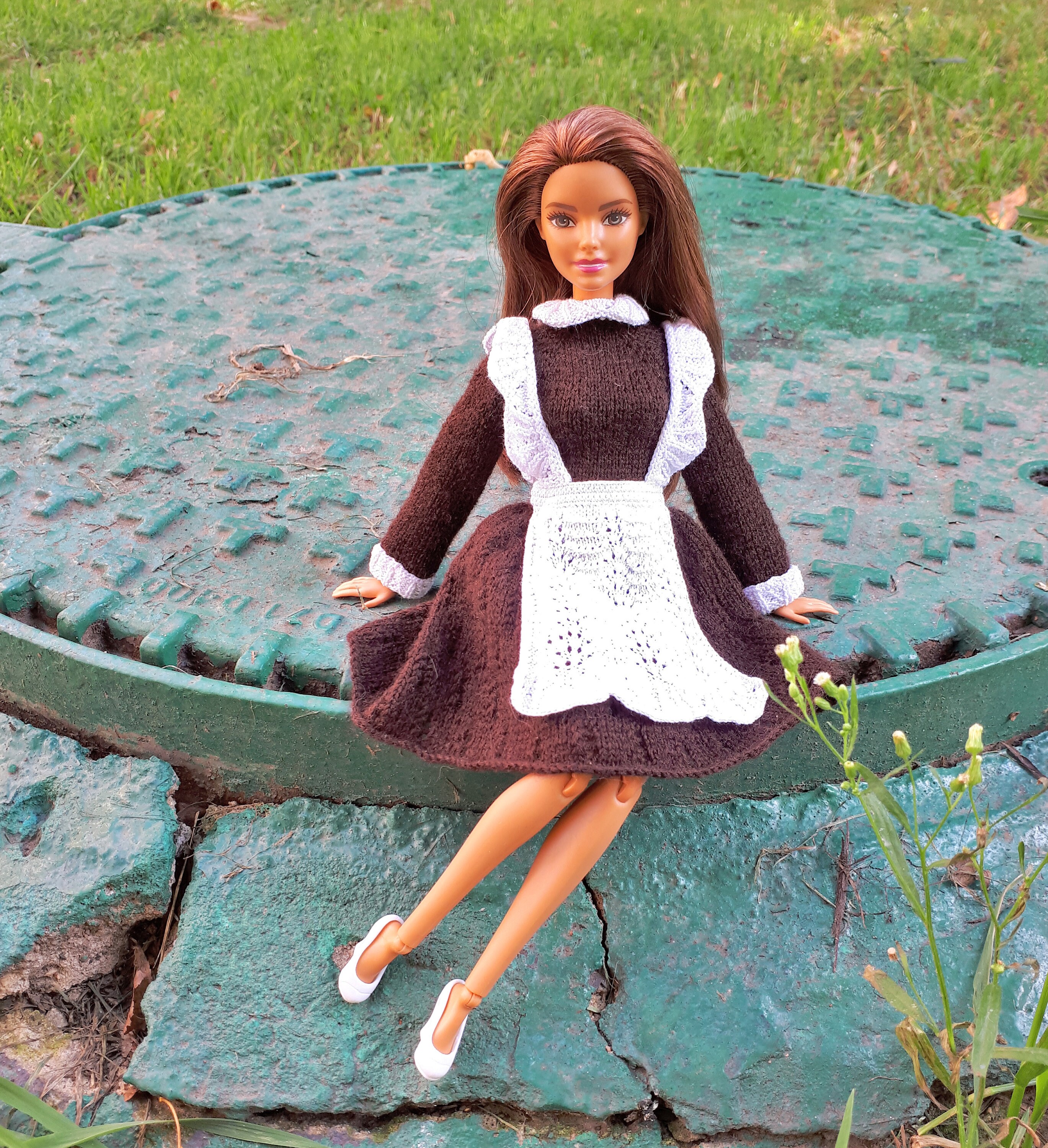 Barbie Doll clothes dress. School uniform. Knitted Dress for Etsy