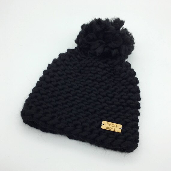 black wool bobble hat