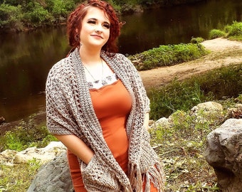 Allthatissimple Handmade-Crocheted Pocket Shawl. Choose with/out Fringe & Color. Beautiful! Finished product-68.00 free shipping!