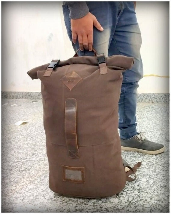 canvas and leather duffle