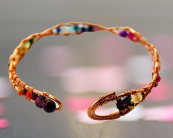 Multicolour Semi Precious Stones Bangle, Unique Rainbow Cuff, Boho Chic Bracelet, Colourful Bangles, Cuff Bracelets for Women, Unique Gift