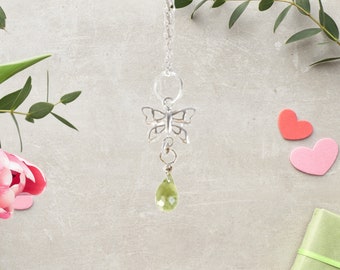 Dainty Peridot Pendant Butterfly Charm Necklace, August Birthstone Necklace, Peridot Necklace, Libra Jewelry, 16th Anniversary, Gift For Her