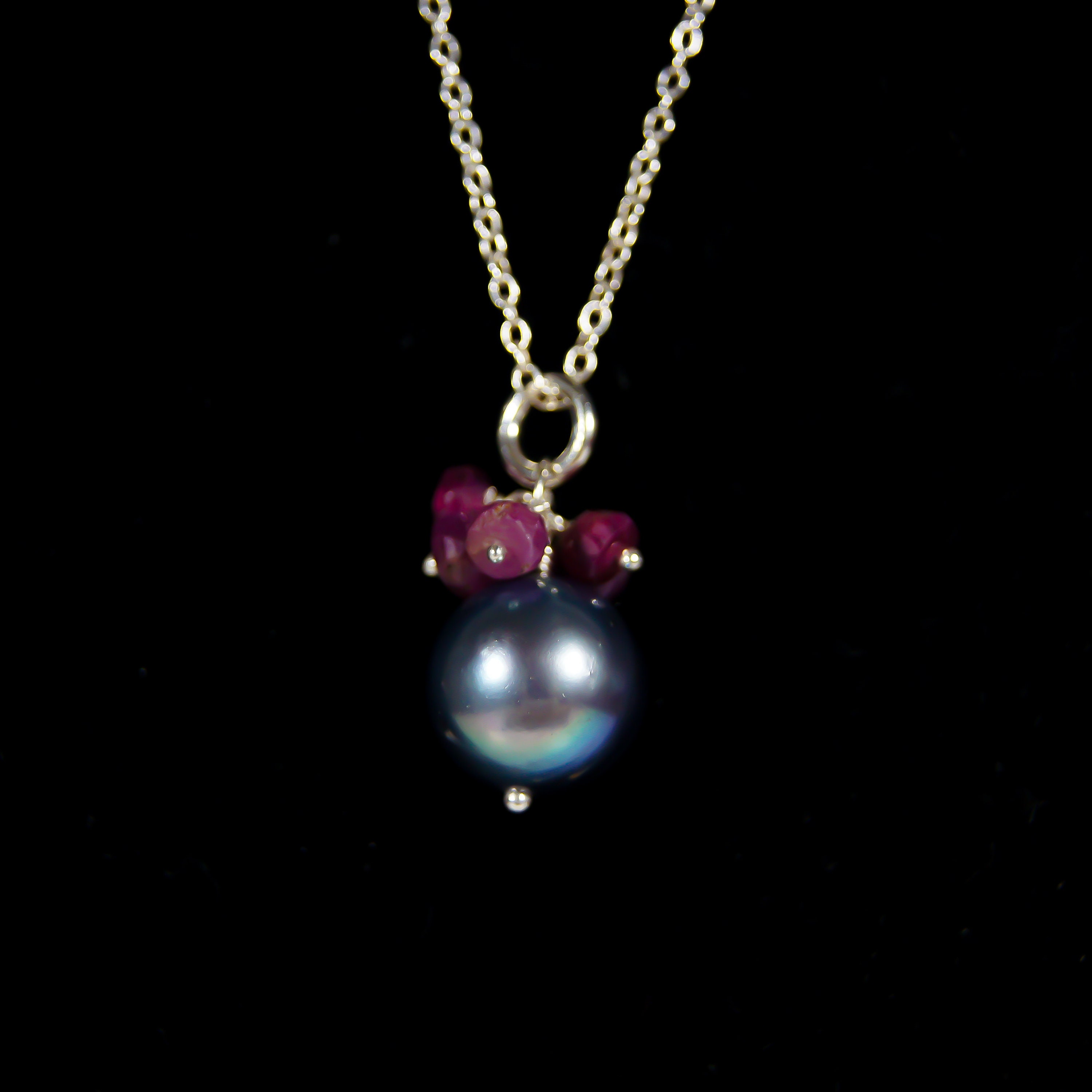 Black Pearl & Ruby Necklace