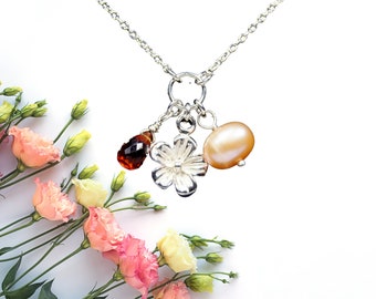 Spessartin Granat Zierliche Blume Halskette - Orange Granat Sterling Silber Halskette Blume Charm - Geburtsstein Geschenk für Sie