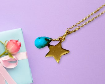 Star Choker Birth Stone Necklace, Birthstone & Gold Star Pendant, Personalized Choker, Birthday Gifts, Anniversary Gift, Celestial Jewelry